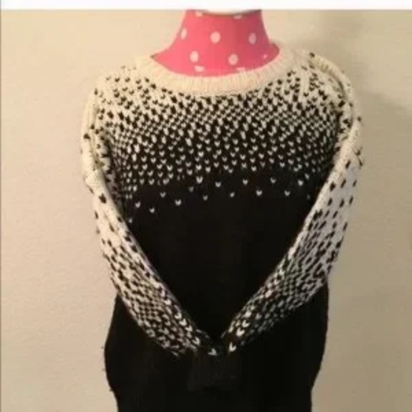 Madewell Black & Cream Drift Stitch Wool Blend Ombre Dot Chunky Sweater Size S - Picture 13 of 13